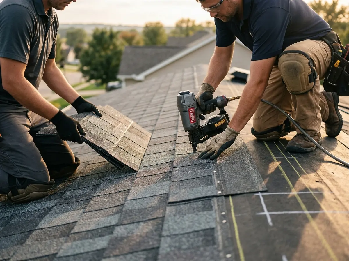 Professional roofer working on a residential roof in Yuma